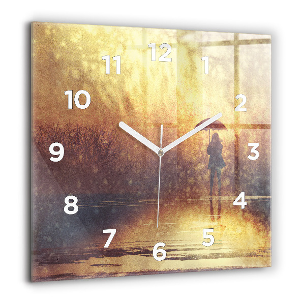 Square wall clock woman with umbrella