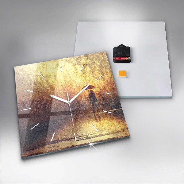 Square wall clock woman with umbrella