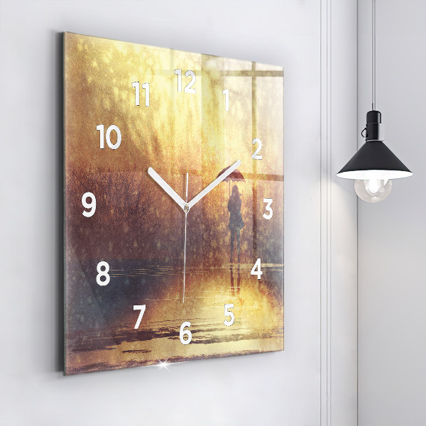 Square wall clock woman with umbrella
