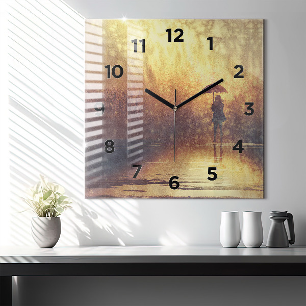 Square wall clock woman with umbrella