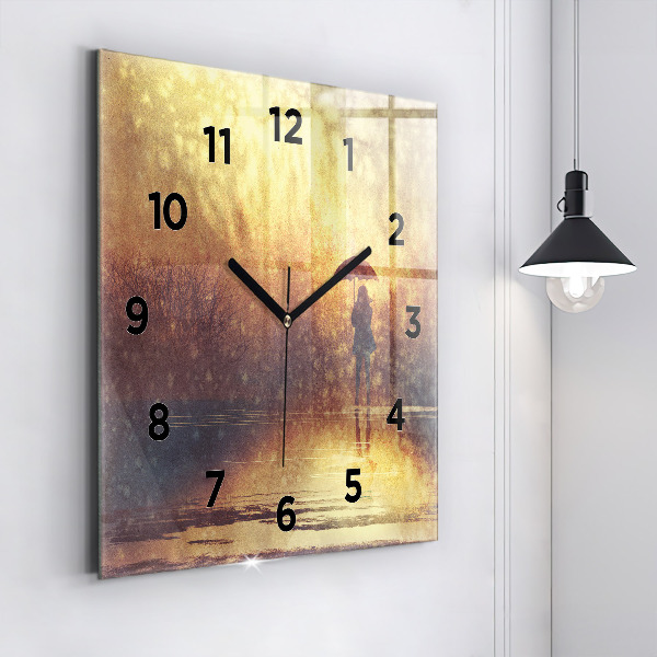 Square wall clock woman with umbrella