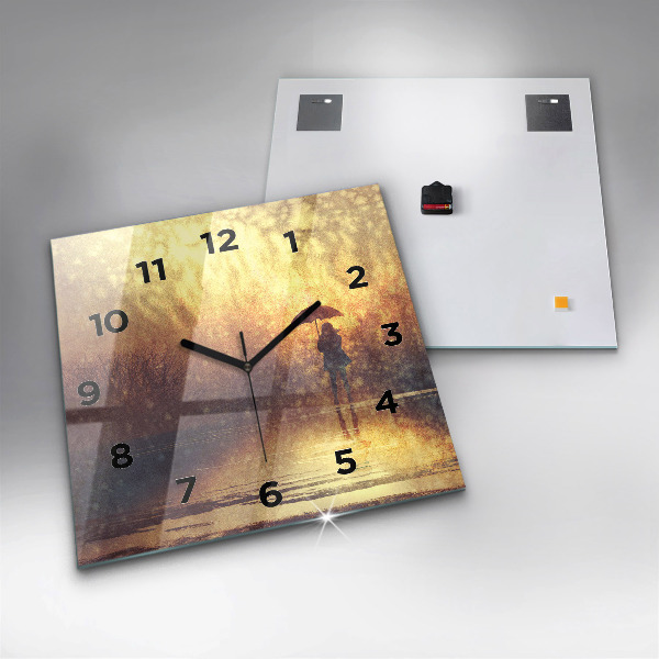 Square wall clock woman with umbrella