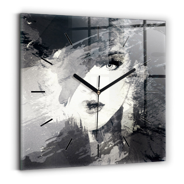 Square wall clock Woman - watercolors