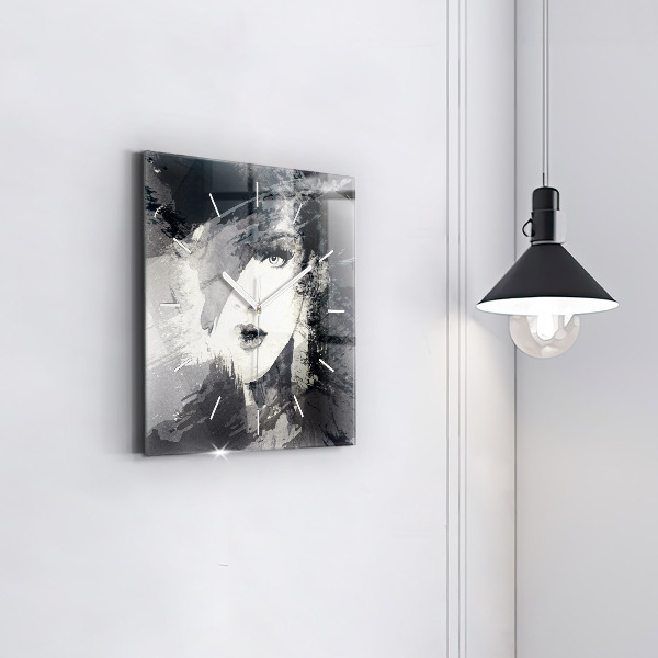 Square wall clock Woman - watercolors