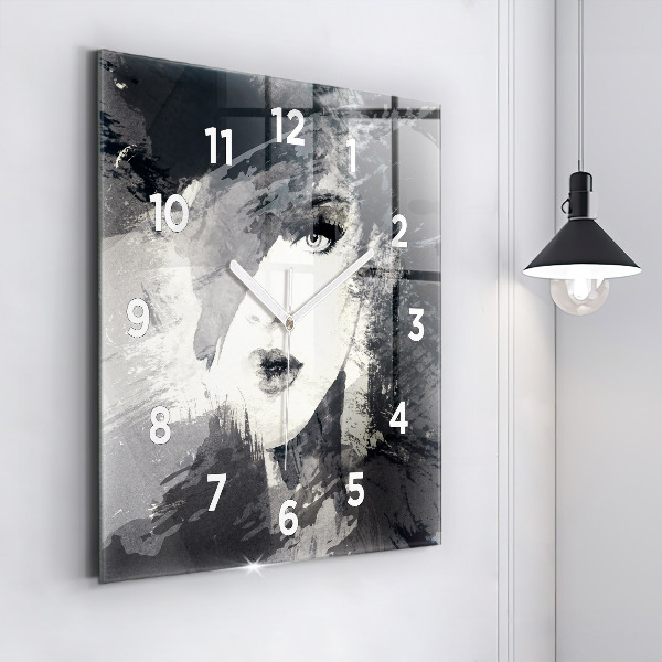 Square wall clock Woman - watercolors