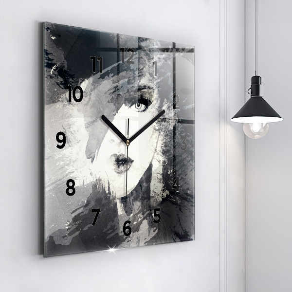 Square wall clock Woman - watercolors