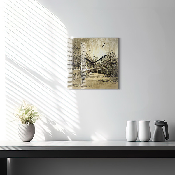 Square wall clock Park and trees in sepia