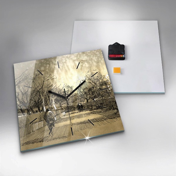 Square wall clock Park and trees in sepia