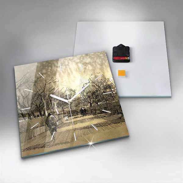 Square wall clock Park and trees in sepia