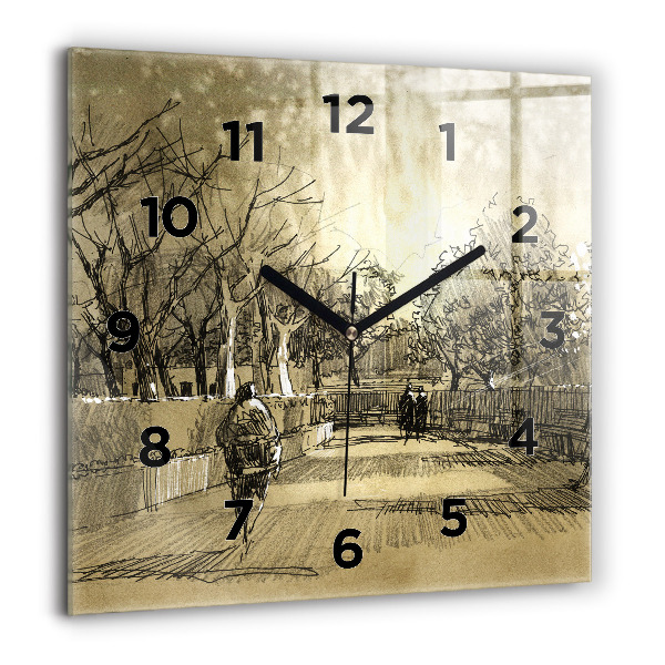 Square wall clock Park and trees in sepia