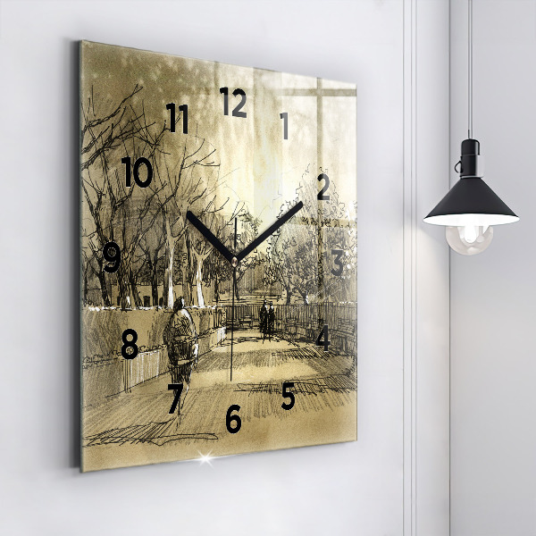 Square wall clock Park and trees in sepia