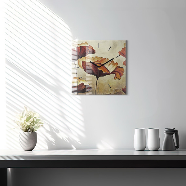 Square wall clock Painted poppies
