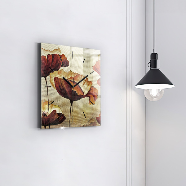 Square wall clock Painted poppies