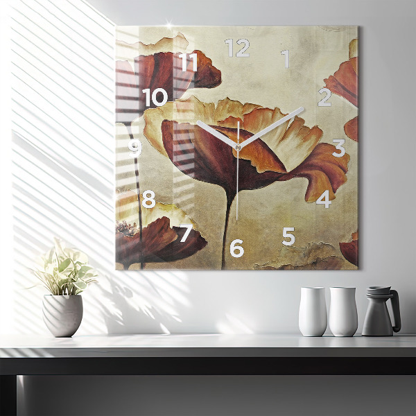 Square wall clock Painted poppies