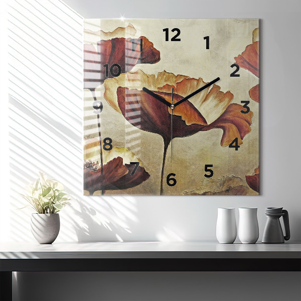Square wall clock Painted poppies
