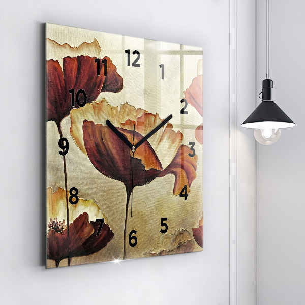 Square wall clock Painted poppies