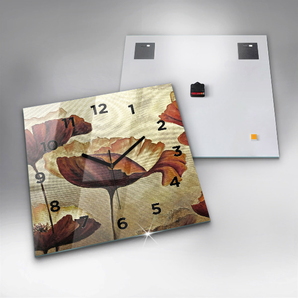 Square wall clock Painted poppies