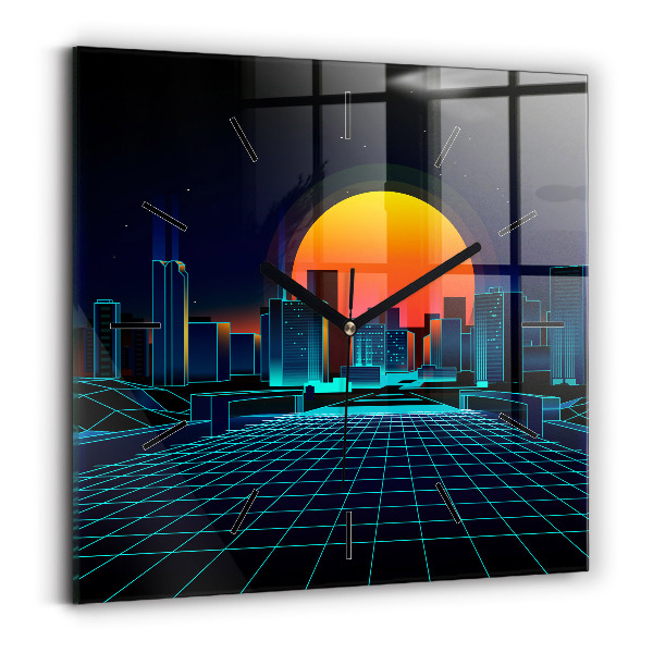 Square wall clock Cyberspace city