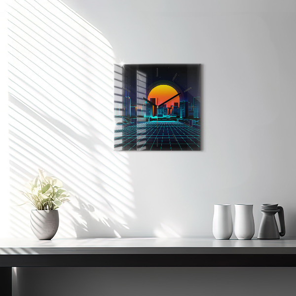 Square wall clock Cyberspace city