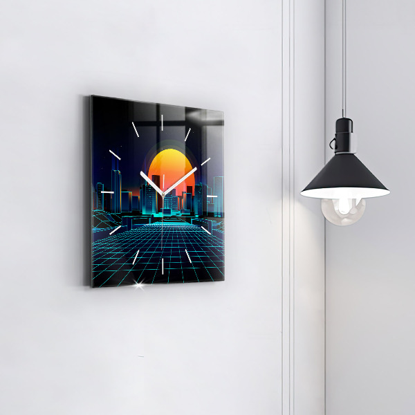 Square wall clock Cyberspace city