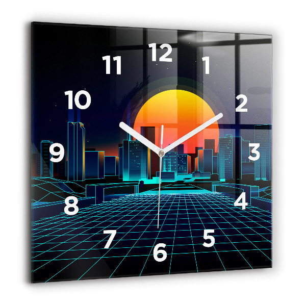 Square wall clock Cyberspace city