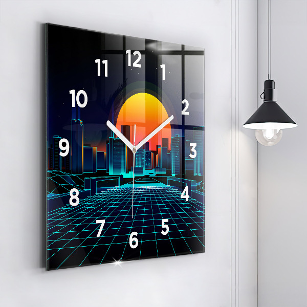 Square wall clock Cyberspace city