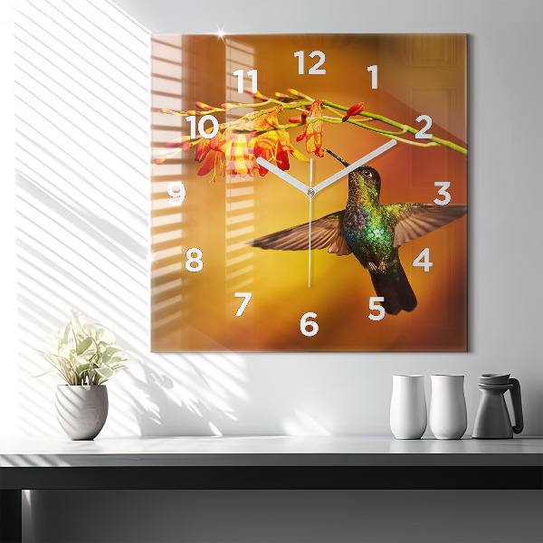Square wall clock Hummingbird bird