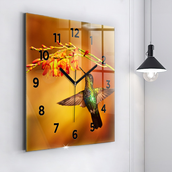 Square wall clock Hummingbird bird