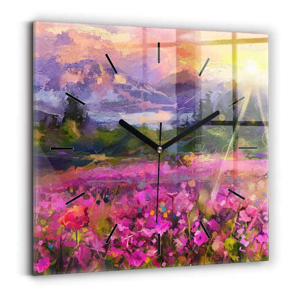 Square wall clock Landscape of nature and flowers