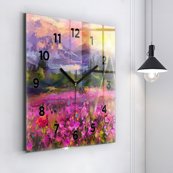 Square wall clock Landscape of nature and flowers
