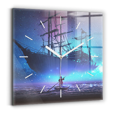 Square wall clock Fantasy sailing ship