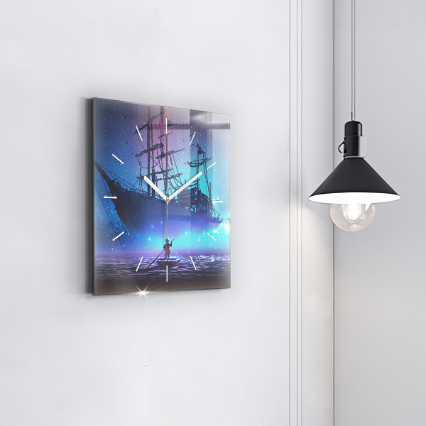 Square wall clock Fantasy sailing ship