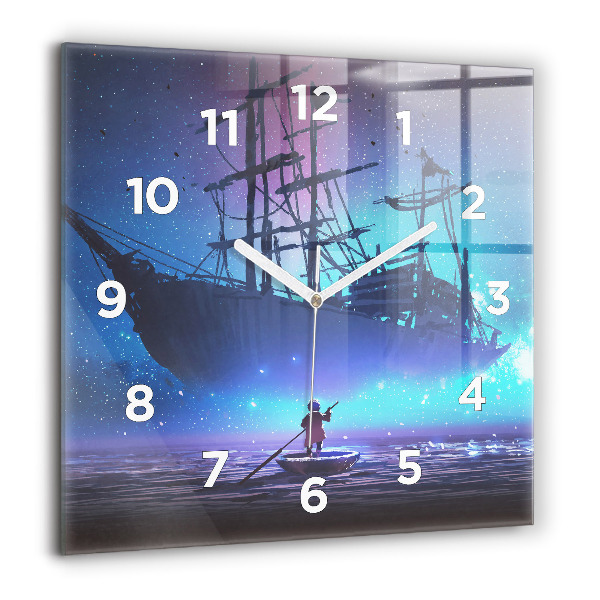 Square wall clock Fantasy sailing ship