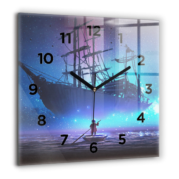 Square wall clock Fantasy sailing ship