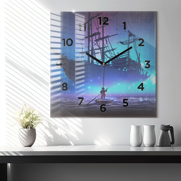 Square wall clock Fantasy sailing ship