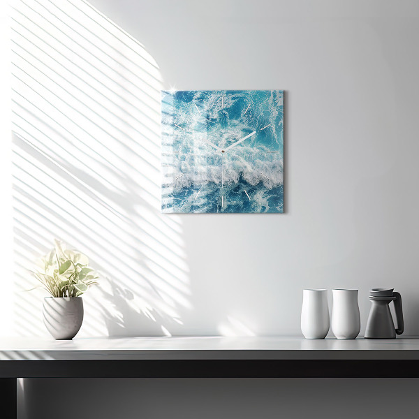 Square wall clock Sea waves