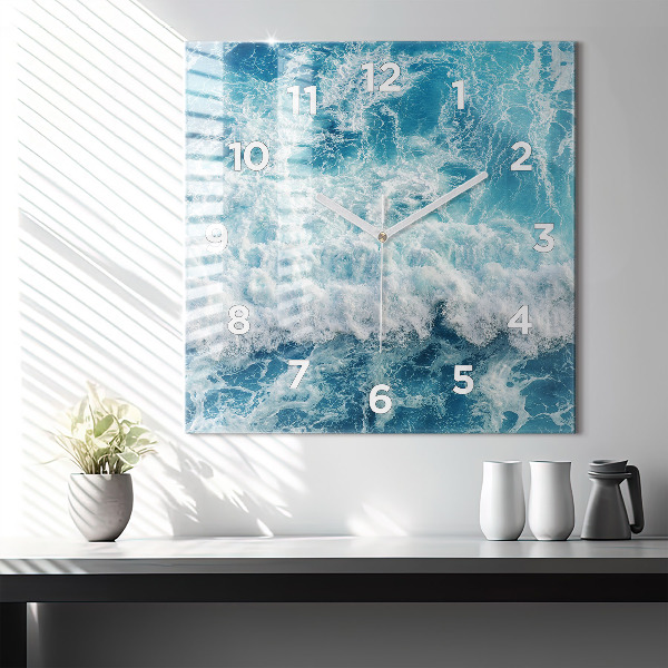 Square wall clock Sea waves