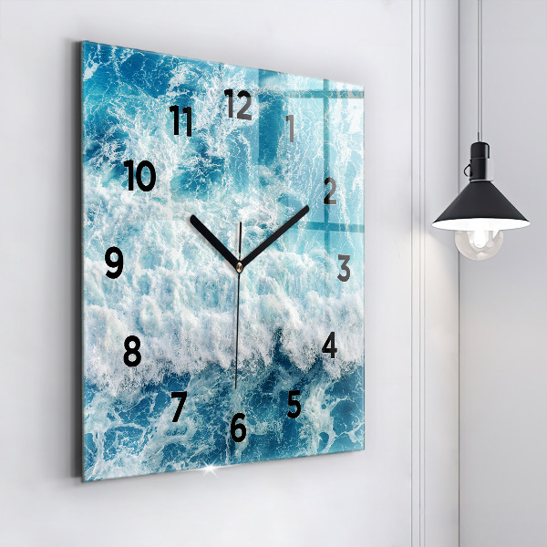 Square wall clock Sea waves
