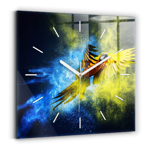 Square wall clock Colorful parrot