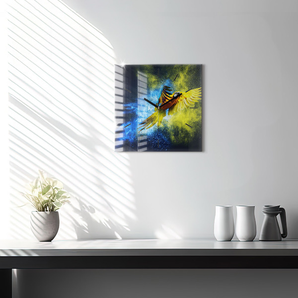 Square wall clock Colorful parrot