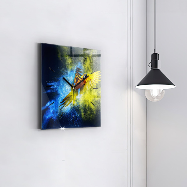 Square wall clock Colorful parrot