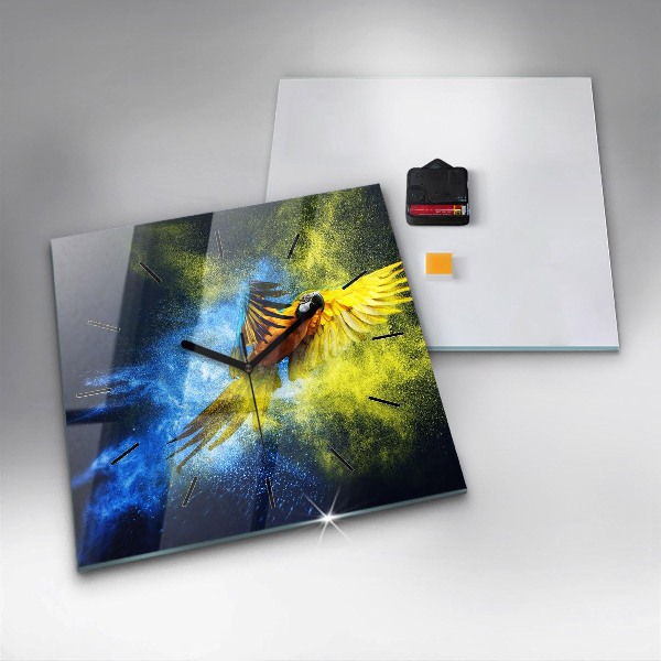 Square wall clock Colorful parrot