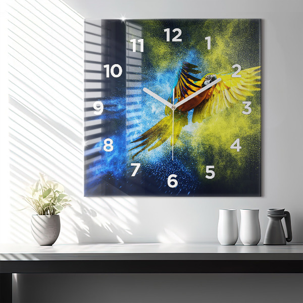 Square wall clock Colorful parrot