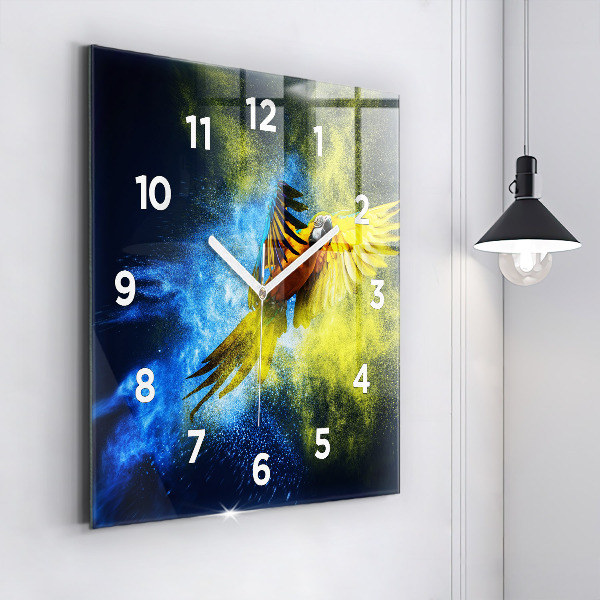 Square wall clock Colorful parrot
