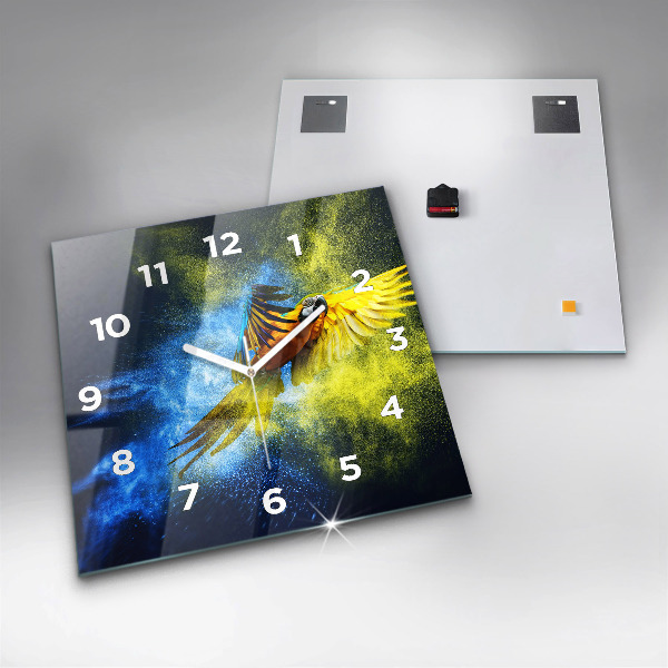 Square wall clock Colorful parrot