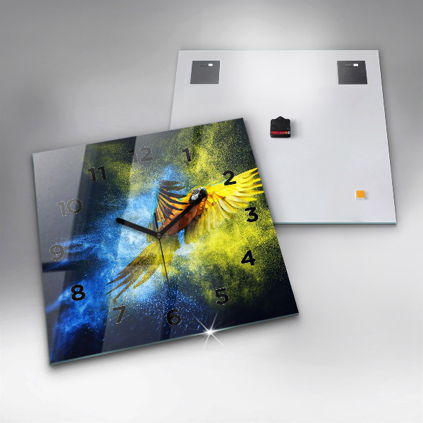 Square wall clock Colorful parrot