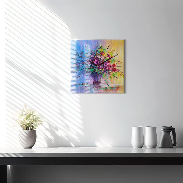 Square wall clock Flowers in a vase