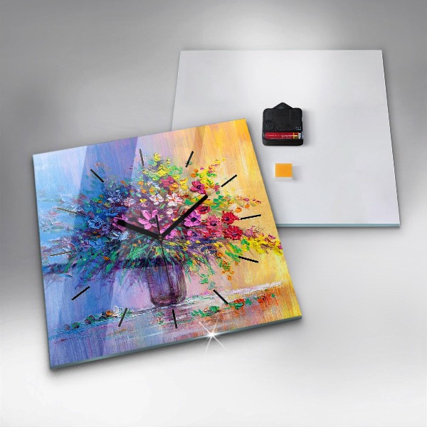 Square wall clock Flowers in a vase