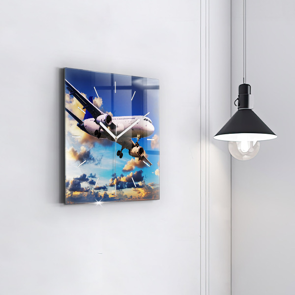 Square wall clock Airplane in the clouds