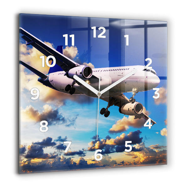 Square wall clock Airplane in the clouds